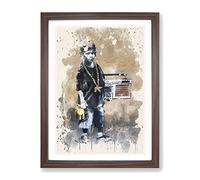 Banksy Kid With Ghetto Blaster Graffiti Wall Art Modern Fc Framed Print | A4 Walnut Framed Wall Art | Ready to Hang | Eclectic Nature Picture | Living Room Bedroom Lounge Office