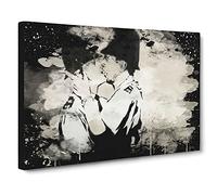 Banksy Kissing Police Policeman Graffiti Wall Art Modern CB Canvas Print | Gallery Wrapped 30mm Frame Wall Art | 24x16 inches | Ready to Hang | Eclectic Picture | Living Room Bedroom Lounge Office