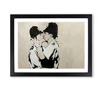 Banksy Kissing Police Policeman Graffiti Wall Art Modern Framed Print | A2 Black Framed Wall Art | Ready to Hang | Eclectic Nature Picture | Living Room Bedroom Lounge Office