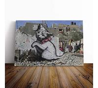 Banksy Kitten Graffiti Wall Art Canvas Print | Gallery Wrapped 30mm Frame Wall Decor | 20x14 inches | Ready to Hang | Pop Art Animals Picture | Living Room Bedroom Lounge Office