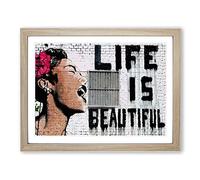 Banksy Life is Beautiful Graffiti Wall Art Modern Framed Print | A2 Oak Framed Wall Art | Ready to Hang | Eclectic Nature Picture | Living Room Bedroom Lounge Office