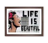 Banksy Life is Beautiful Graffiti Wall Art Modern Framed Print | A2 Walnut Framed Wall Art | Ready to Hang | Eclectic Nature Picture | Living Room Bedroom Lounge Office