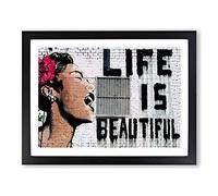 Banksy Life is Beautiful Graffiti Wall Art Modern Framed Wall Art Print, Ready to Hang Picture for Living Room Bedroom Home Office Décor, Black A3 (46 x 34 cm)