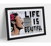 Banksy - Life Is Beautiful Street Framed Wall Art Print Picture - A1 - Black Frame