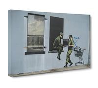 Banksy Looters New Orleans Graffiti Wall Art Canvas Print | Gallery Wrapped 30mm Frame Wall Decor | 20x14 inches | Ready to Hang | Pop Art Picture | Living Room Bedroom Lounge Office
