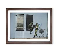 Banksy Looters New Orleans Graffiti Wall Art Modern Framed Wall Art Print, Ready to Hang Picture for Living Room Bedroom Home Office Décor, Walnut A4 (34 x 25 cm)