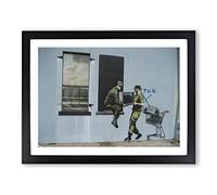 Banksy Looters New Orleans Graffiti Wall Art Modern Framed Wall Art Print, Ready to Hang Picture for Living Room Bedroom Home Office Décor, Black A4 (34 x 25 cm)