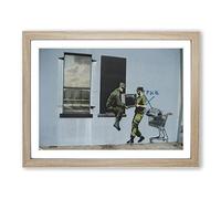 Banksy Looters New Orleans Graffiti Wall Art Modern Framed Wall Art Print, Ready to Hang Picture for Living Room Bedroom Home Office Décor, Oak A3 (46 x 34 cm)