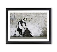 Banksy Maid Sweeping Graffiti Wall Art Modern Framed Wall Art Print, Ready to Hang Picture for Living Room Bedroom Home Office Décor, Black A3 (46 x 34 cm)