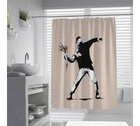 Banksy Man Throwing Bouquet Abstract beige Shower Curtains for Bathroom Decor Street Art Shower Curtain Waterproof Polyester with Hooks 200x200 cm