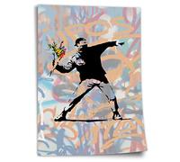 Banksy Man Throwing Flowers Activism Cotton Poster - Modern Street Art, Unframed Art Print, Mural - A4, A3, A2, A1, A0, XXL