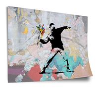 Banksy Man Throwing Flowers Activism Poster - Modern Street Art - Small to Large XXL Modern Art Print - Gift for Living Room, Bedroom, Unframed Art Print, Wall Picture - A4, A3, A2, A1, A0, XXL..