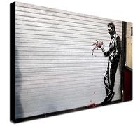 Banksy - Man with Flowers - Graffiti - Wrapped Framed Canvas Wall Art - Various Sizes (A0 [117cm x 81cm])