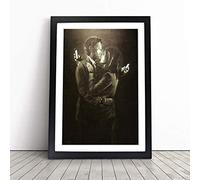Banksy Mobile Lovers Brown Wall Graffiti Art Framed Wall Art Picture Print - Canvas Painting - Modern Home Décor Poster - Ready to Hang for Living Room Bedroom Kitchen - Black A2 (48 x 66 cm)