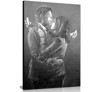 Banksy Mobile Phone Lovers Black & White Canvas Wall Art Picture Print (18x12in)