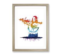 Banksy Mona Lisa Bazooka Modern Framed Print | A3 Oak Framed Wall Art | Ready to Hang | Modern Nature Picture | Living Room Bedroom Lounge Office
