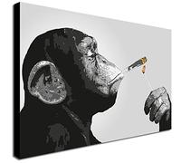 Banksy - Monkey - Chimp Smoking - Wrapped Framed Canvas Wall Art - Various Sizes (A3 [41cm x 30cm])