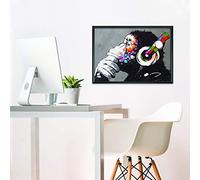 Banksy Monkey Graffiti Poster for Boys - Game Room Decor - Music Studio Chimp Illustration - 22x16 Inches