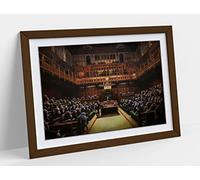 Banksy, Monkey Parliament Brown Sepia Tonesd Framed Wall Art Print Picture - A3 - Walnut Frame