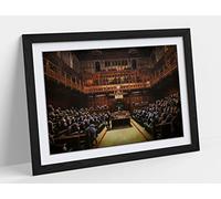 Banksy, Monkey Parliament Brown Sepia Tonesd Framed Wall Art Print Picture - A4 - Black Frame