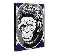 Banksy Monkey Queen Wall Graffiti Art Canvas Print | Gallery Wrapped 30mm Frame Wall Decor | 30x20 inches | Ready to Hang | Pop Art Animals Picture | Living Room Bedroom Lounge Office