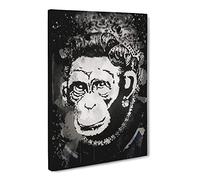 Banksy Monkey Queen Wall Graffiti Art Modern Cb Canvas Print | Gallery Wrapped 30mm Frame Wall Art | 30x20 inches | Ready to Hang | Eclectic Animals Picture | Living Room Bedroom Lounge Office