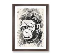 Banksy Monkey Queen Wall Graffiti Art Modern Fc Framed Print | A2 Walnut Framed Wall Art | Ready to Hang | Eclectic Animal Picture | Living Room Bedroom Lounge Office