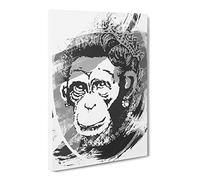 Banksy Monkey Queen Wall Graffiti Art V1 Canvas Print | Gallery Wrapped 30mm Frame Wall Decor | 24x16 inches | Ready to Hang | Pop Art Animals Picture | Living Room Bedroom Lounge Office
