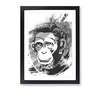Banksy Monkey Queen Wall Graffiti Art V1 Modern Framed Print | A2 Black Framed Wall Art | Ready to Hang | Eclectic Animal Picture | Living Room Bedroom Lounge Office