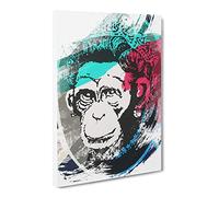 Banksy Monkey Queen Wall Graffiti Art V2 Canvas Print | Gallery Wrapped 30mm Frame Wall Art | 20x14 inches | Ready to Hang | Eclectic Animals Picture | Living Room Bedroom Lounge Office