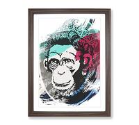 Banksy Monkey Queen Wall Graffiti Art V2 Modern Framed Print | A3 Walnut Framed Wall Art | Ready to Hang | Eclectic Animal Picture | Living Room Bedroom Lounge Office