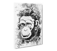 Banksy Monkey Queen Wall Graffiti Art V4 Canvas Print | Gallery Wrapped 30mm Frame Wall Decor | 24x16 inches | Ready to Hang | Pop Art Animals Picture | Living Room Bedroom Lounge Office