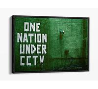 Banksy Nation Under Cctv Canvas Floater Frame Print Picture Art - Black Frame 30 inch wide x 20 inch high