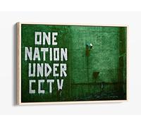 Banksy Nation Under Cctv Canvas Floater Frame Print Picture Art - Light Oak Frame 36 inch wide x 24 inch high
