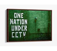Banksy Nation Under Cctv Canvas Floater Frame Print Picture Art - Walnut Frame 12 inch wide x 8 inch high