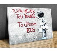 Banksy Never Too Young to Dream Big,Art Print,Graffiti, Quote, London wall hangings,famous painting reproductions canvas print home decor wall art print (30x20 in (75cm x 50cm))