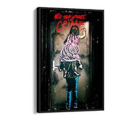 Banksy No Great Crime Red Pink Canvas Floater Frame Print Picture Art - Black Frame 16 inch wide x 24 inch high