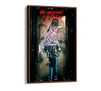 Banksy No Great Crime Red Pink Canvas Floater Frame Print Picture Art - Walnut Frame 12 inch wide x 18 inch high