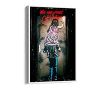 Banksy No Great Crime Red Pink Canvas Floater Frame Print Picture Art - White Frame 12 inch wide x 18 inch high