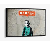 Banksy "No Social Media" Graffiti Streetart Canvas Floater Frame Print Picture Art - Black Frame 12 inch wide x 8 inch high