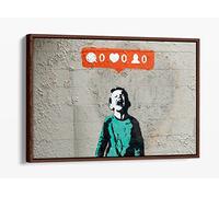 Banksy "No Social Media" Graffiti Streetart Canvas Floater Frame Print Picture Art - Walnut Frame 12 inch wide x 8 inch high