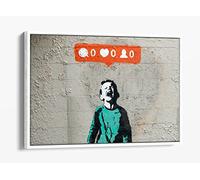 Banksy "No Social Media" Graffiti Streetart Canvas Floater Frame Print Picture Art - White Frame 18 inch wide x 12 inch high