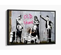 Banksy Old Skool Graffiti Canvas Floater Frame Print Picture Art - Black Frame 12 inch wide x 8 inch high