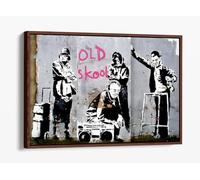 Banksy Old Skool Graffiti Canvas Floater Frame Print Picture Art - Walnut Frame 24 inch wide x 16 inch high