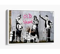 Banksy Old Skool Graffiti Canvas Floater Frame Print Picture Art - White Frame 12 inch wide x 8 inch high