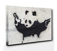Banksy Panda Guns Graffiti Wall Art Canvas Print | Gallery Wrapped 30mm Frame Wall Decor | 20x14 inches | Ready to Hang | Pop Art Animals Picture | Living Room Bedroom Lounge Office