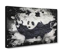 Banksy Panda Guns Graffiti Wall Art Modern CB Canvas Print | Gallery Wrapped 30mm Frame Wall Art | 30x20 inches | Ready to Hang | Eclectic Animals Picture | Living Room Bedroom Lounge Office