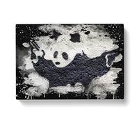 Banksy Panda Guns Graffiti Wall Art Modern CB Canvas Wall Art Print Ready to Hang, Framed Picture for Living Room Bedroom Home Office Décor, 76x50 cm (30x20 Inch)