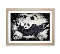 Banksy Panda Guns Graffiti Wall Art Modern CB Framed Print | A3 Oak Framed Wall Art | Ready to Hang | Eclectic Animal Picture | Living Room Bedroom Lounge Office