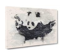 Banksy Panda Guns Graffiti Wall Art Modern FC Canvas Print | Gallery Wrapped 30mm Frame Wall Art | 20x14 inches | Ready to Hang | Eclectic Animals Picture | Living Room Bedroom Lounge Office